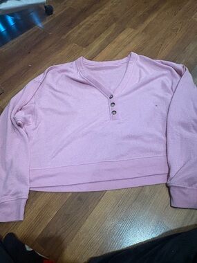 ALO Yoga Pink Henley Cropped Sweatshirt